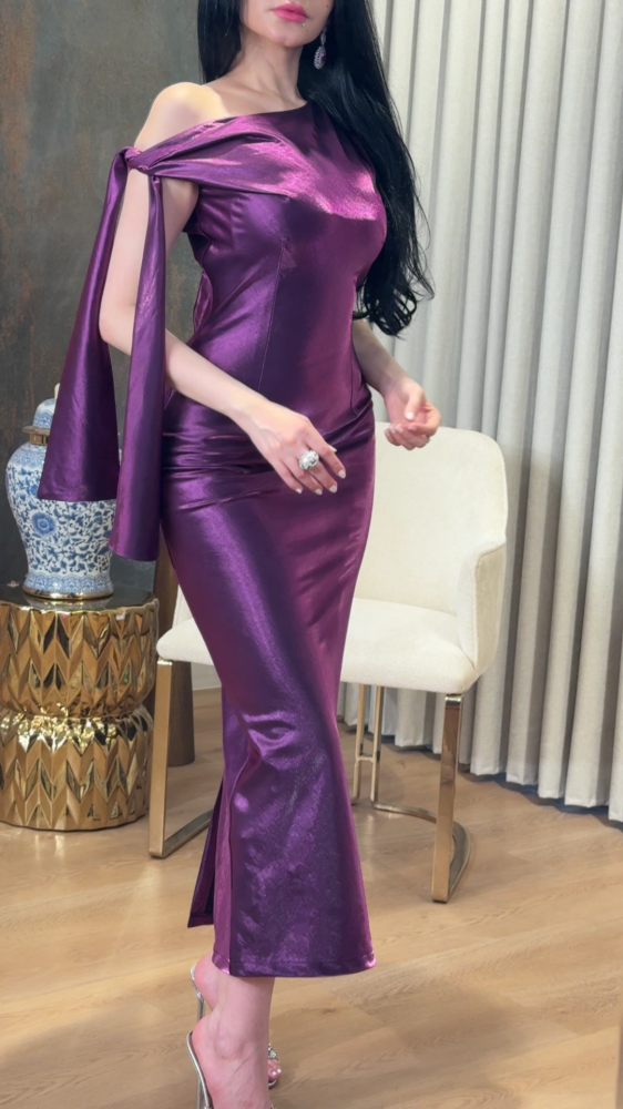An attractive purple evening dress