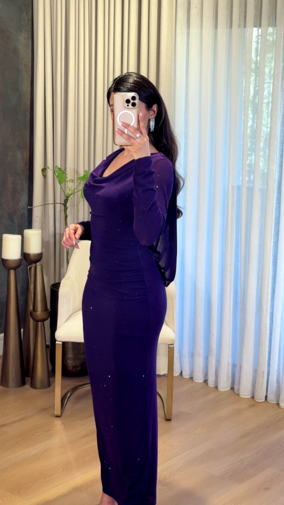 Dark purple dress with scattered crystals