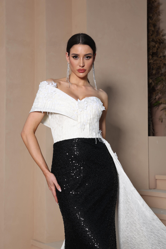 Luxurious black and white evening dress