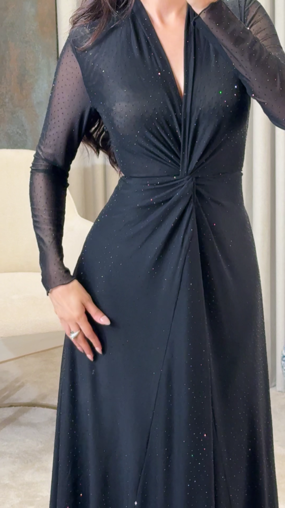 Soft black tulle dress with scattered crystals