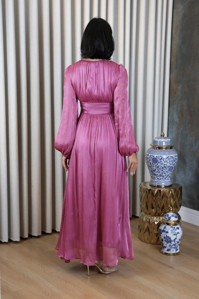 Elegant pink crochet evening dress