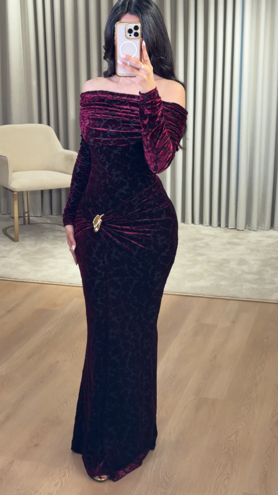 Luxurious dark burgundy velvet dress