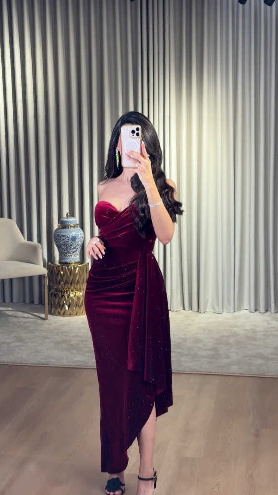 Burgundy velvet top dress with scattered crystals