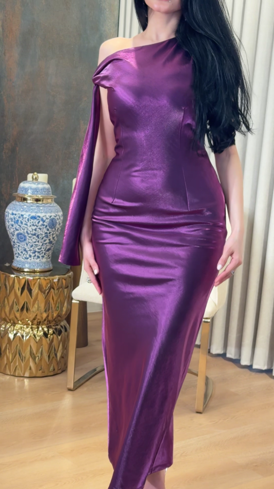 An attractive purple evening dress