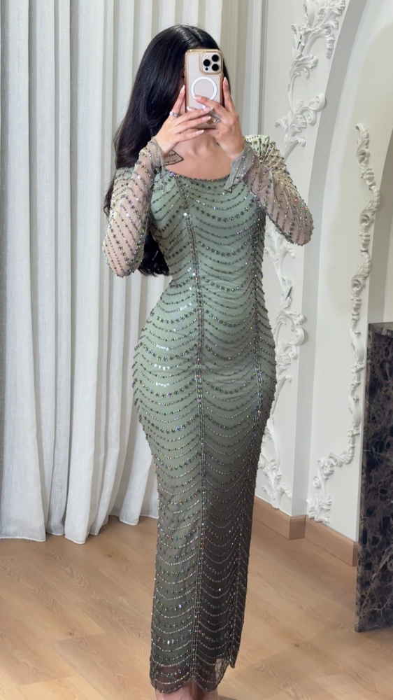 Light olive evening dress