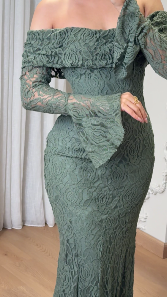 Olive green lace dress