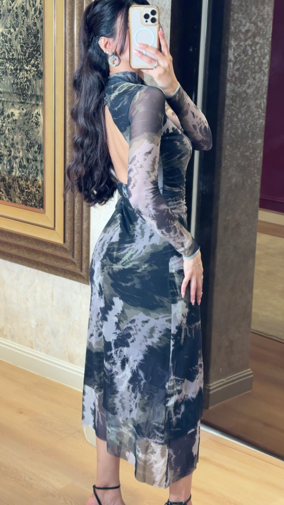 Floral midi dress with open back