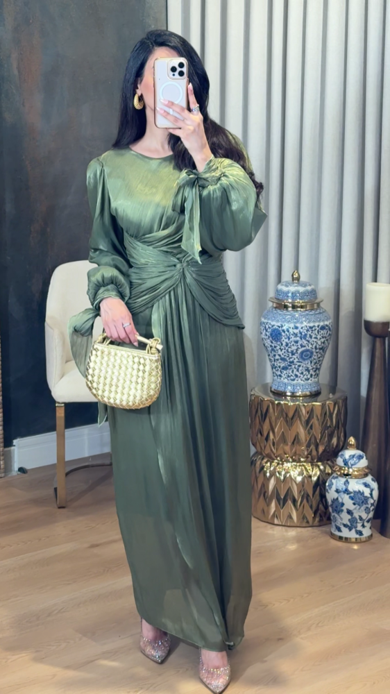 Soft olive pastel dress with shine