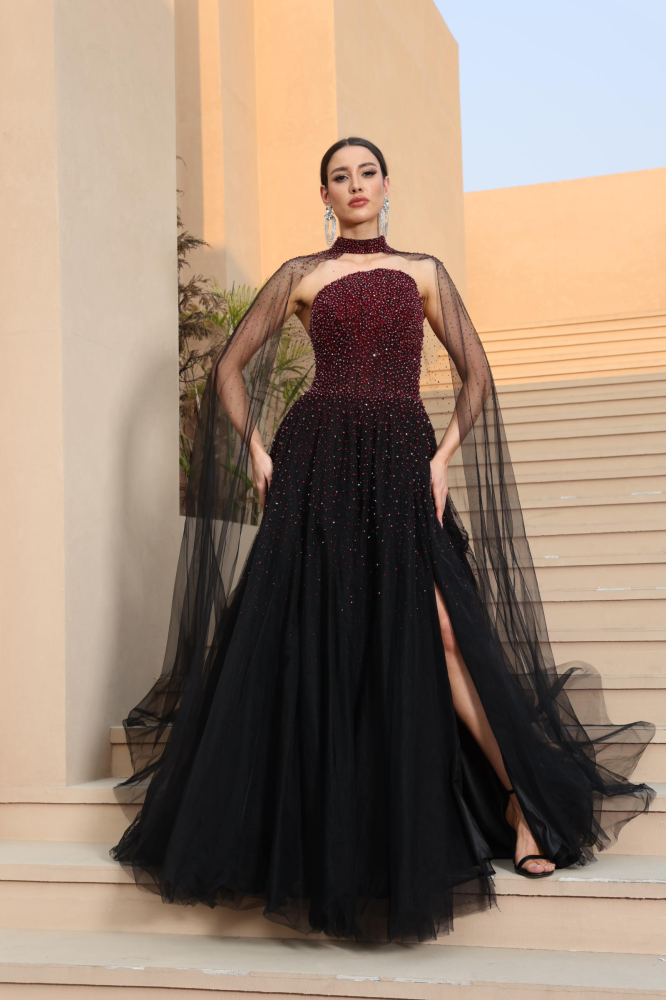 Luxurious burgundy evening dress