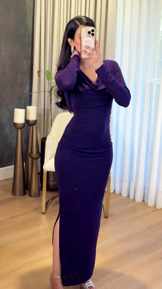 Dark purple dress with scattered crystals