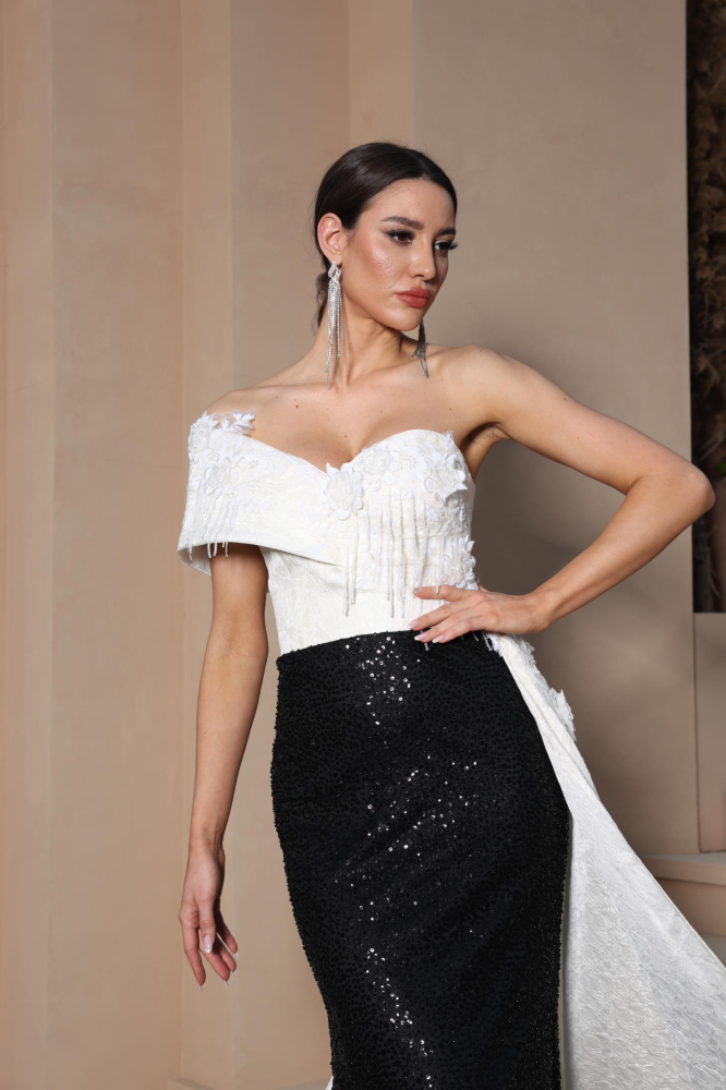 Luxurious black and white evening dress