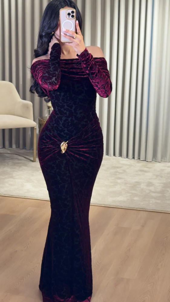 Luxurious dark burgundy velvet dress
