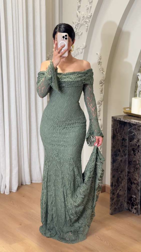Olive green lace dress