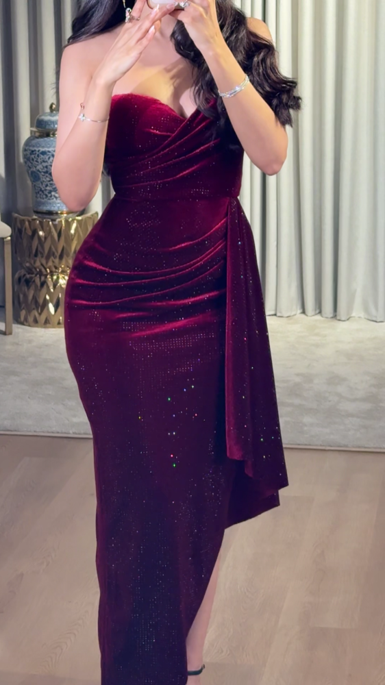 Burgundy velvet top dress with scattered crystals