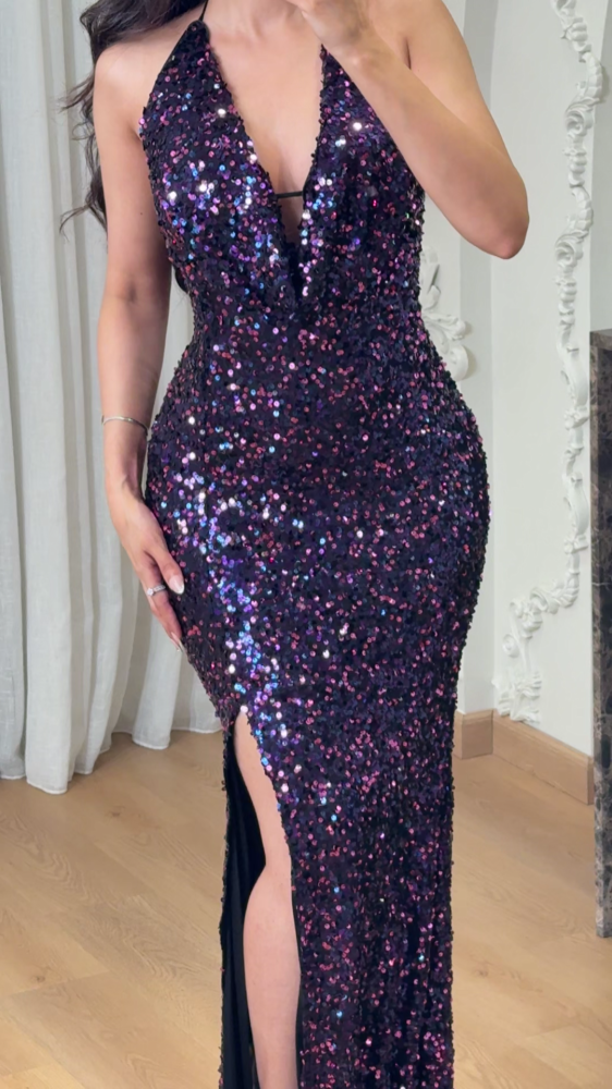 Multicolored sequin evening dress