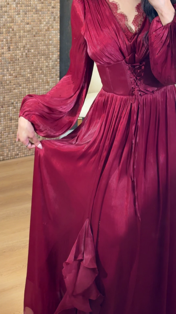Luxurious burgundy red dress with a corset cut