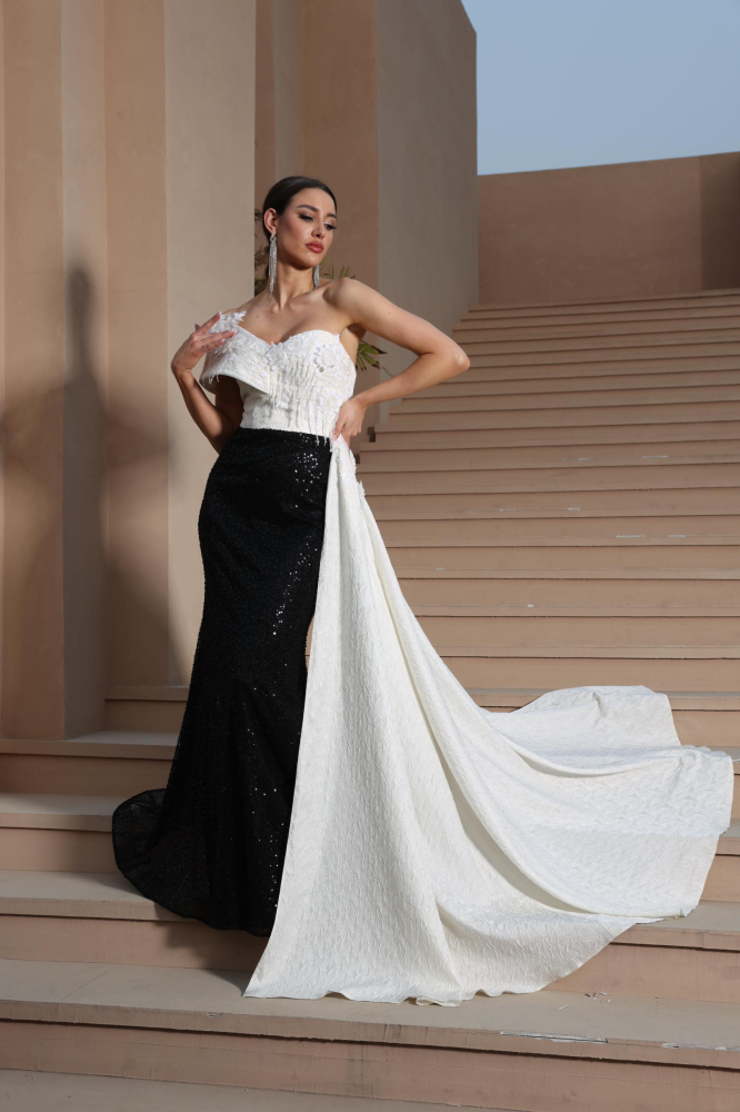 Luxurious black and white evening dress