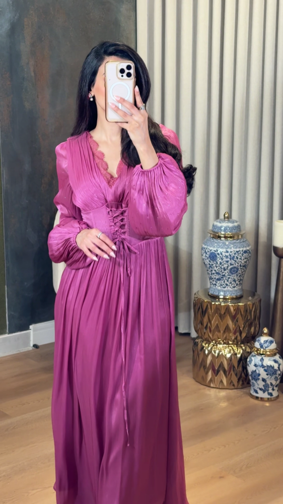 Elegant pink crochet evening dress