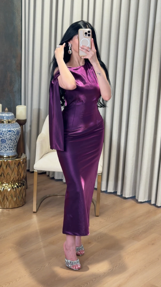 An attractive purple evening dress
