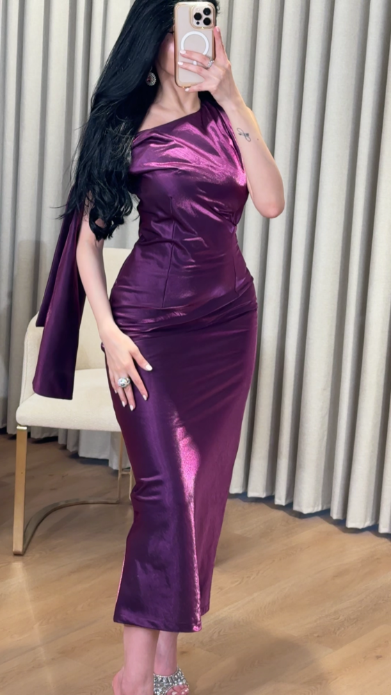 An attractive purple evening dress