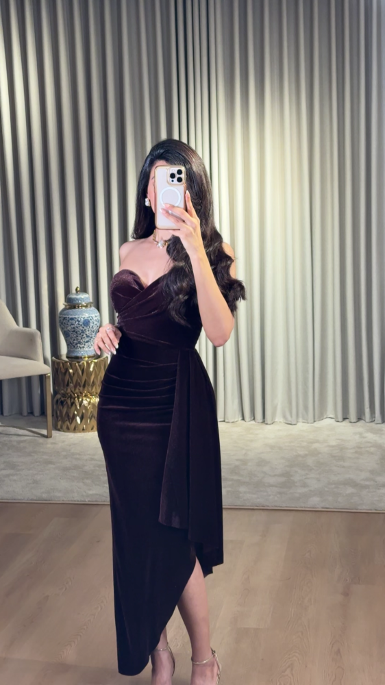 Luxurious mocha color velvet top dress