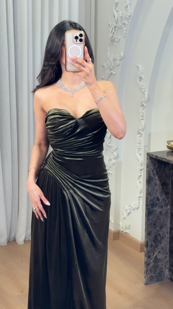 Dark olive green long dress