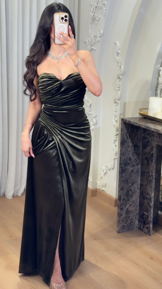 Dark olive green long dress